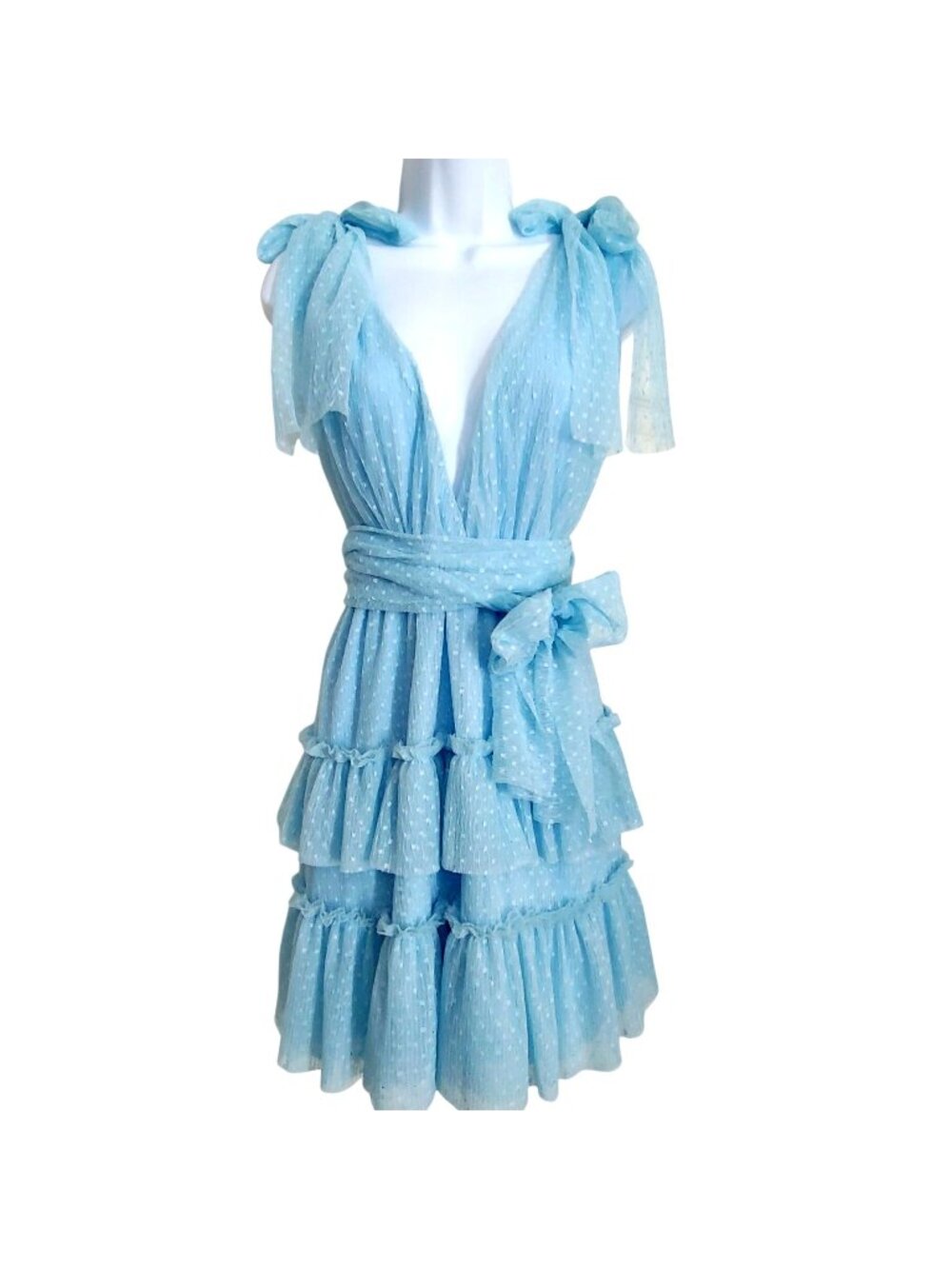 Womens Baby Blue Mini Dress Whimsical Coquette Twee Tiers Mesh Fairy  L